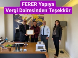 Tarsus Ferer Yapı’ya Vergi Dairesi’nden teşekkür belgesi